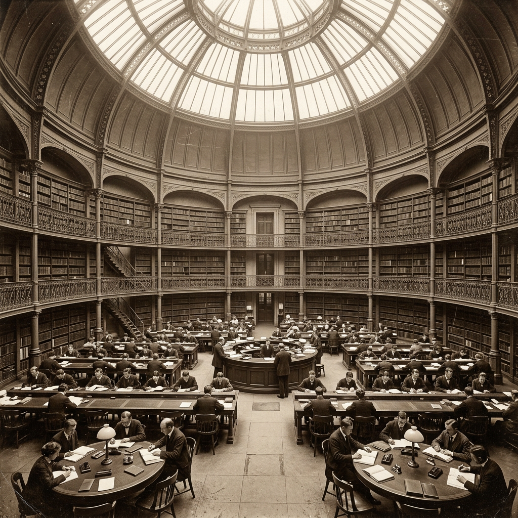 Historic interior view of the British Library in London, repository of the Magna Carta