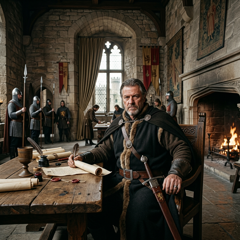 The Sheriff of Nottingham in medieval armour at Nottingham Castle, antagonist of Robin Hood