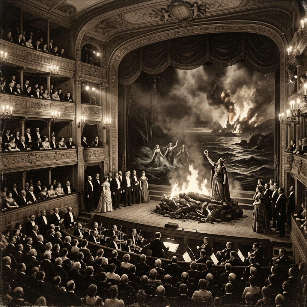 Historical depiction of Wagner's Ring of the Nibelung, première in Bayreuth in 1876 - Nibelung saga
