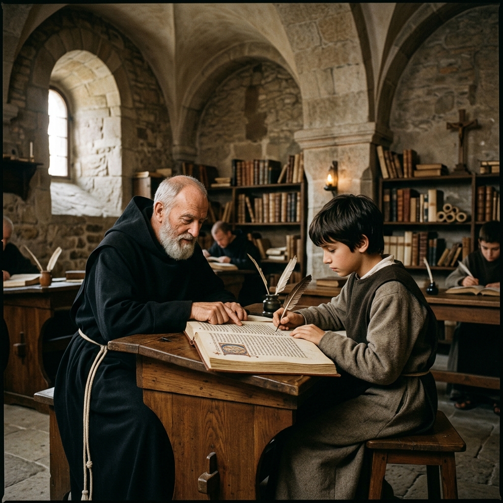 Young Hildebrand, later Pope Gregory VII, as a novice in St Mary's Monastery on the Aventine in Rome