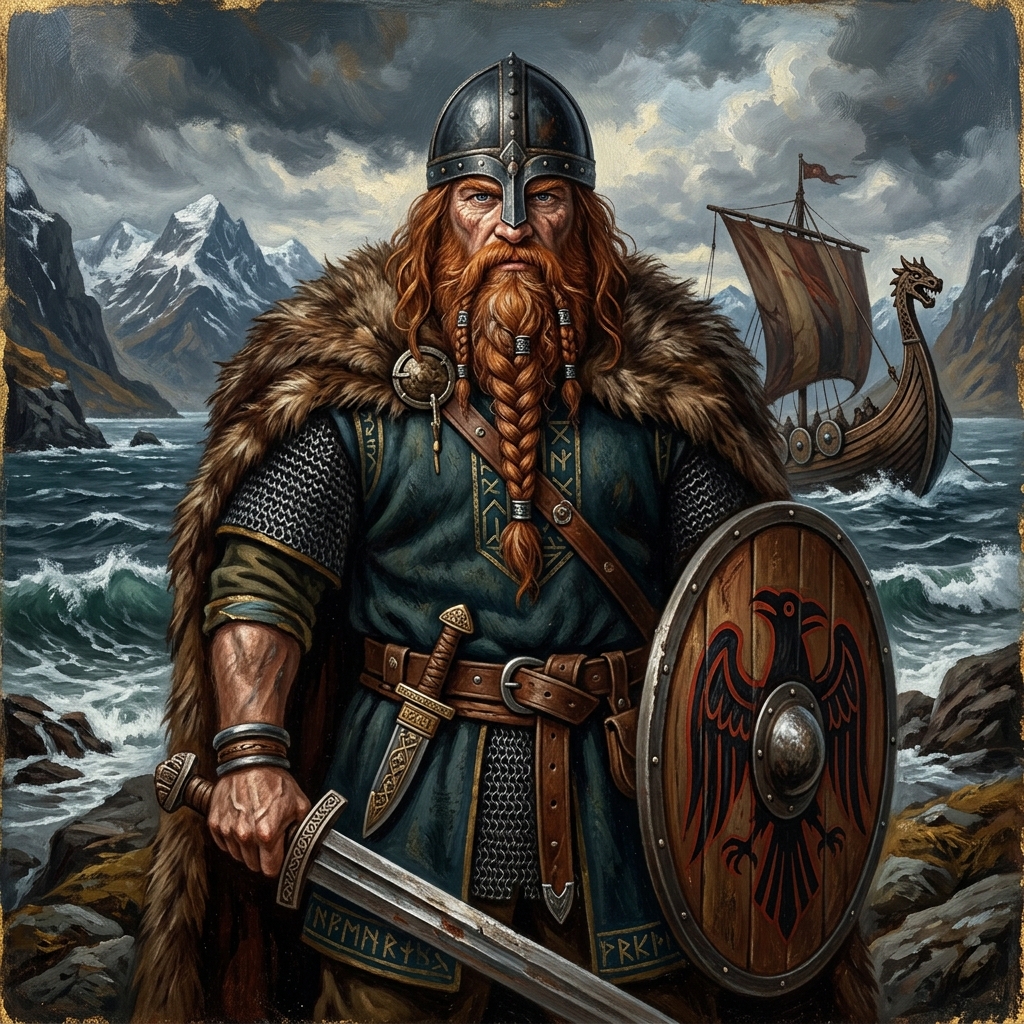 Viking with a red beard – a historical depiction of a Norse warrior with a typical Viking name