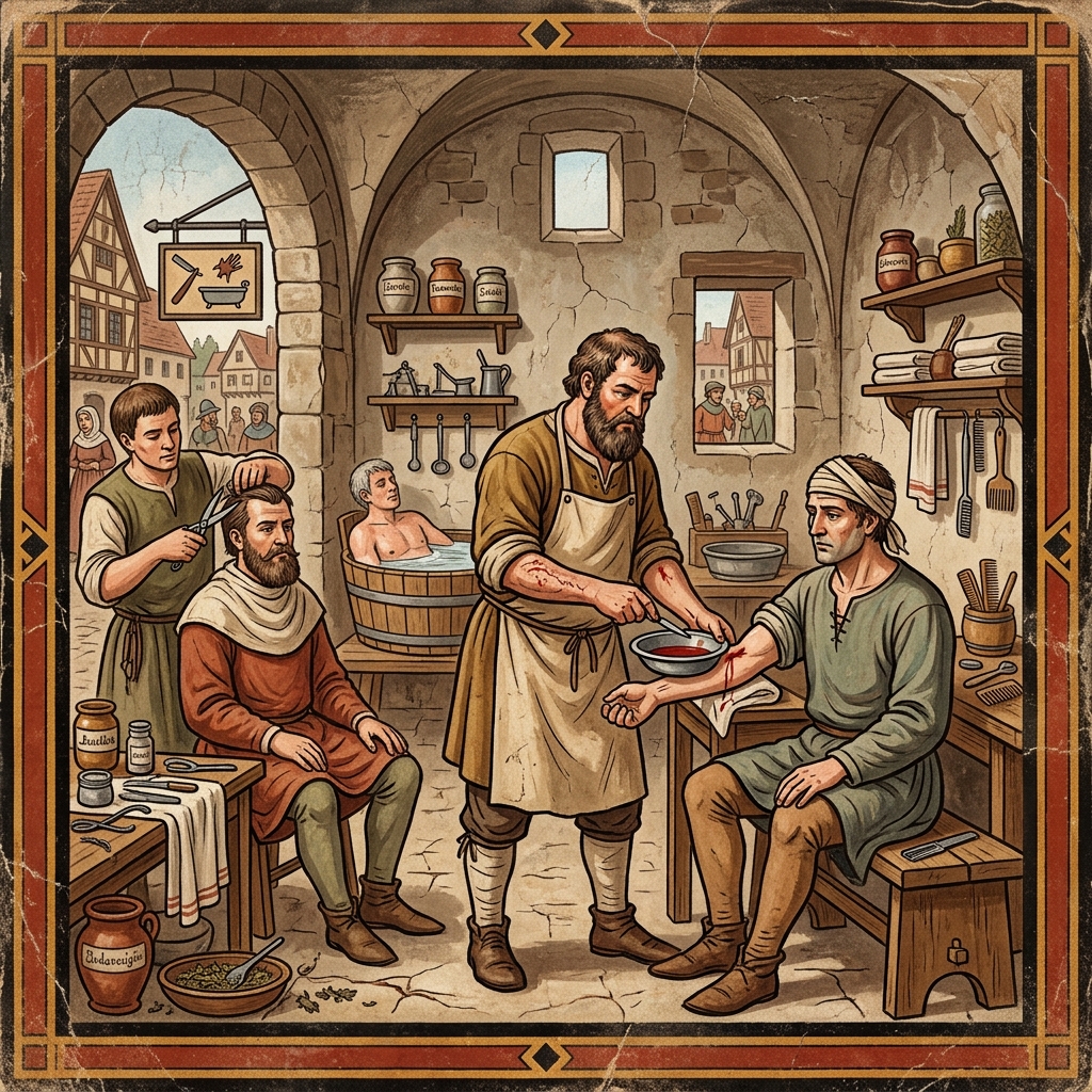 Historical depiction of a barber – a quirky medieval profession combining the roles of bath attendant, hairdresser and surgeon