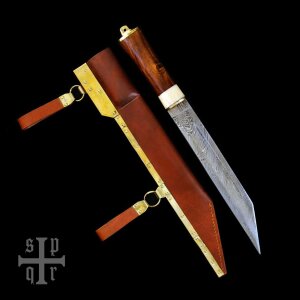 Scramasax, Seax with Damascus Steel Blade, Wood/Bone Handle
