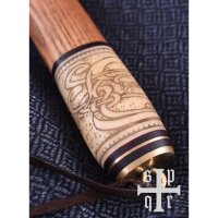 Viking Knife, Damascus Steel, Wood/Bone Handle w. Knot Pattern