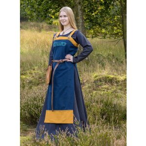 Viking apron dress embroidered red / green-blue