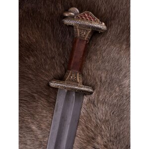 Vendel Period Sword with Scabbard, Brass Hilt, Damascus...