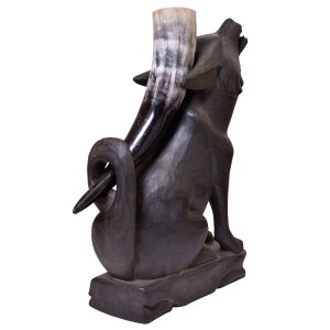 Wolf, Wooden Drinking Horn Stand, black