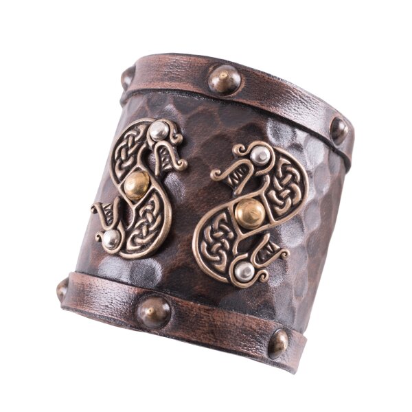 Leather Wristguard with Double-Headed Dragons