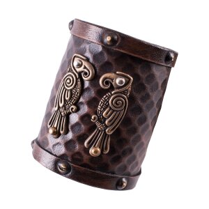 Bracelet avec motif viking en cuir Hugin et Munin