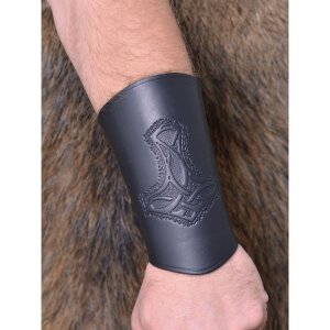 Bracer leather Wristguard with Thors Hammer Motif, long