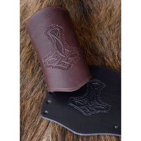 Bracer leather Wristguard with Thors Hammer Motif, long