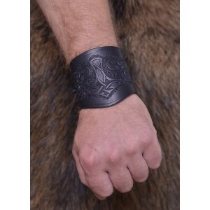 Bracer leather Wristguard with Thors Hammer Motif, short