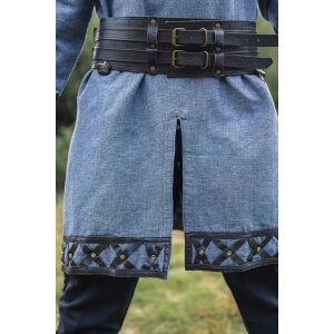 Viking tunic with genuine leather applications - blue