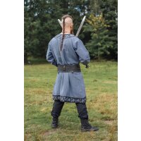 Viking tunic with genuine leather applications - blue