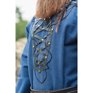 Viking tunic with genuine leather applications - dark blue