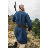 Viking tunic with genuine leather applications - dark blue
