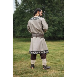 Viking tunic with genuine leather applications - sand