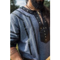 Viking short sleeve tunic with leather applications - blue gray