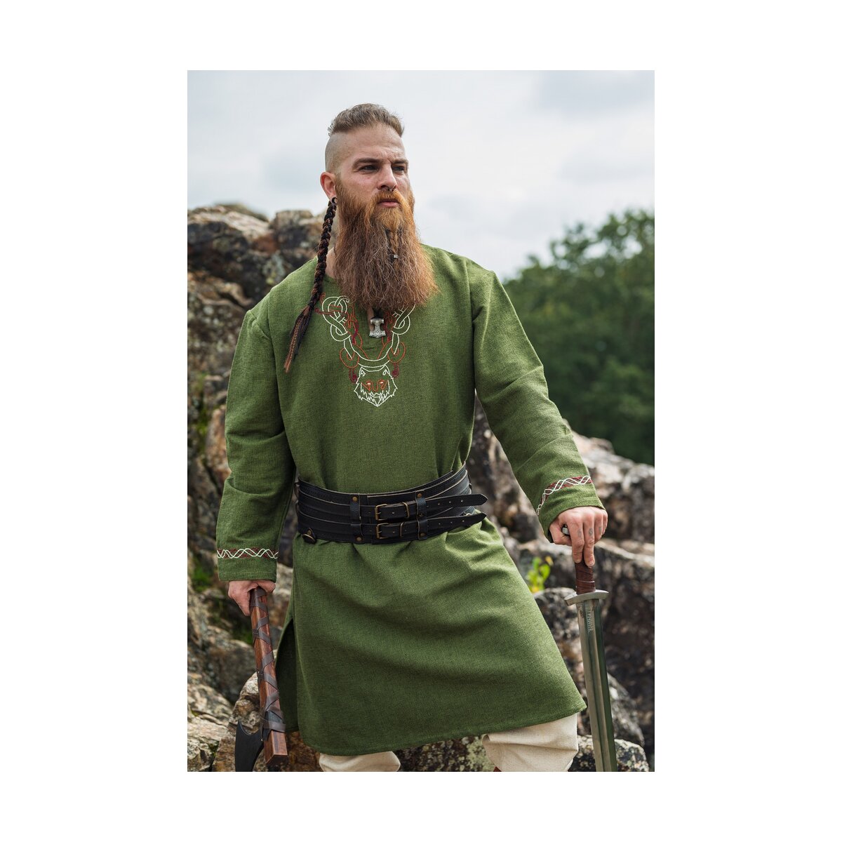 Tunique viking avec broderies - Vert