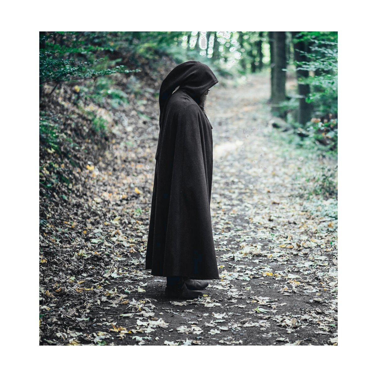 Medieval Wool Cape with long Hood black