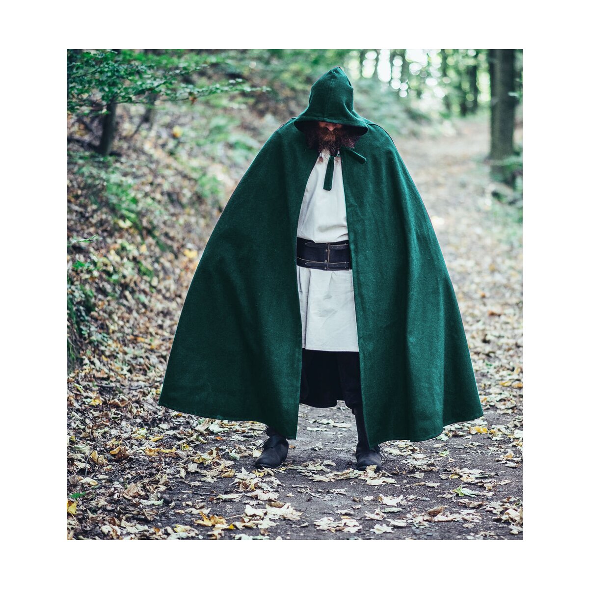 Medieval Wool Cape with long Hood green