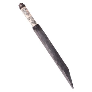 Viking longseax, bone handle with Nordic ravens Hugin and...