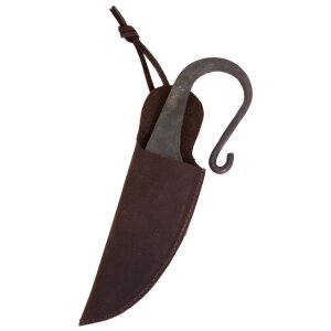 Viking knife, hand-forged, with brown leather sheath