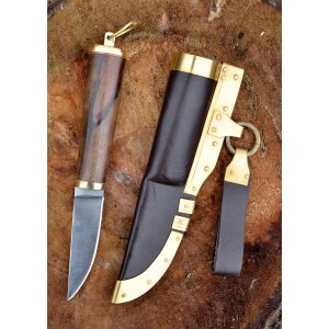 Viking knife with walnut handle and leather sheath