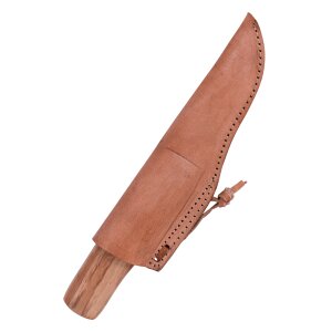 Medieval knife with wooden handle and leather sheath