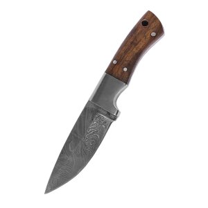 Utility knife made of Damascus steel blade with wooden...