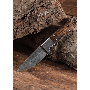 Utility knife made of Damascus steel blade with wooden handle