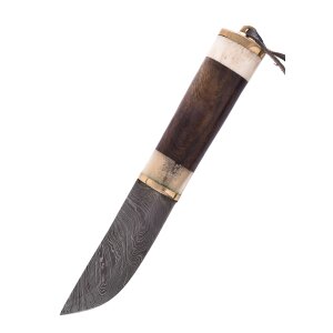 Utility knife with Damascus steel blade, bone/wood handle...