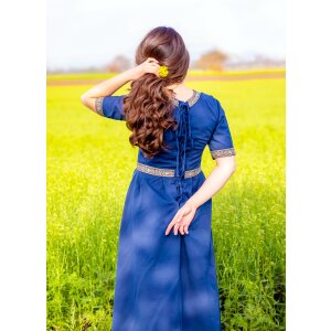 Short Arm Dress with Border Blue