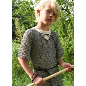 Chain mail shirt made of steel with leather strap for...