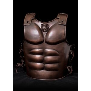 Armure musculaire spartiate en acier avec finition bronze