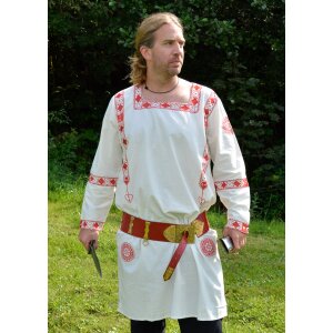Roman long sleeve tunic, red embroidered
