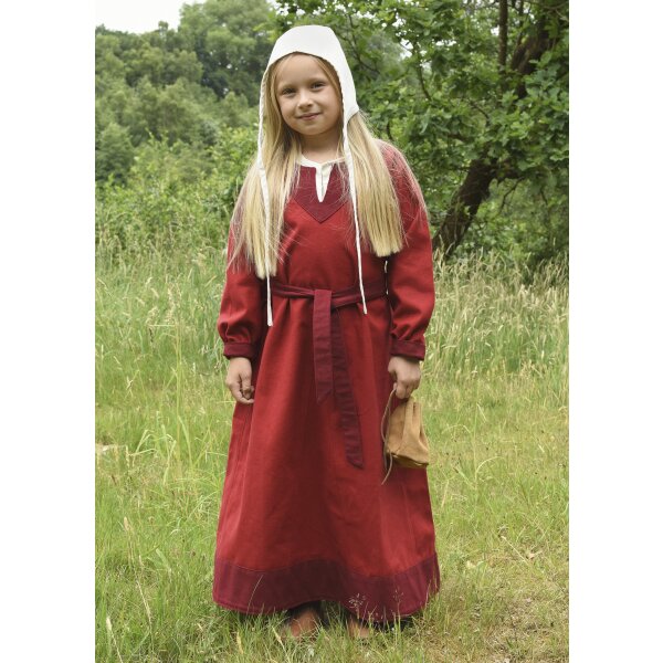 Childrens Viking dress Solveig, long sleeve, red / wine red