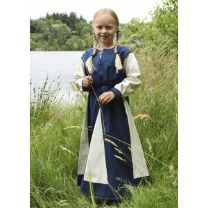 Childrens Viking dress Solveig, long sleeve, blue / nature