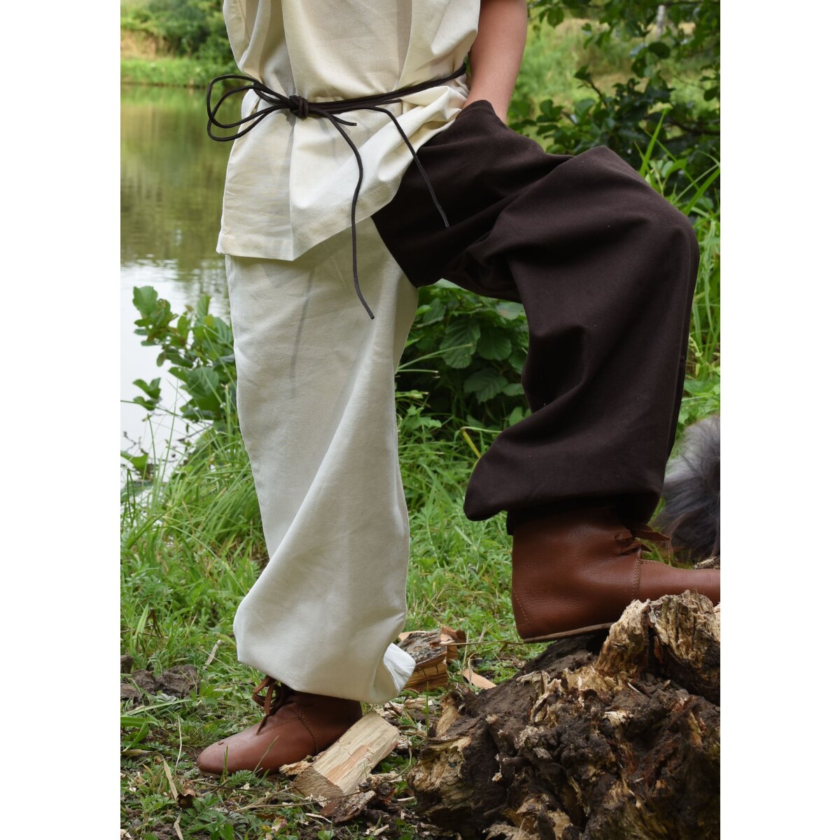 Wide medieval childrens trousers Thore, Mi-Parti, brown /...