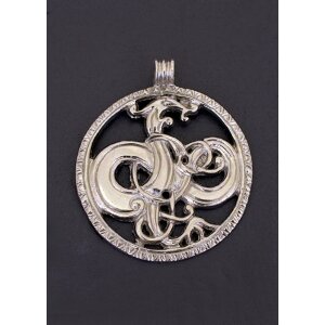 Urnes amulet, chain pendant, silver plated