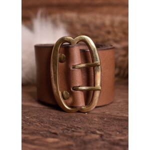 brown wide leather belt 5.5cm with brass buckle 135cm