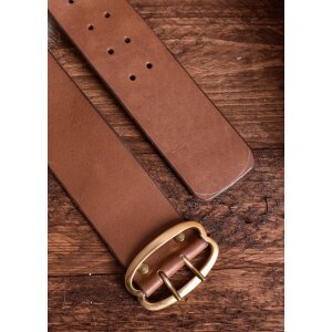 brown wide leather belt 5.5cm with brass buckle 135cm