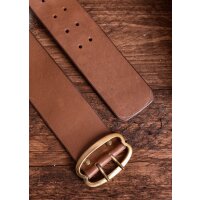 brown wide leather belt 5.5cm with brass buckle 135cm