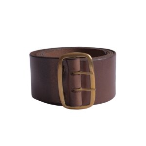 Dark brown leather belt with brass buckle app. 135cm