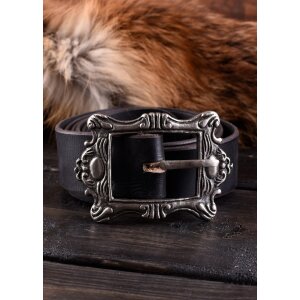 Leather pirate belt with brass buckle, black or brown