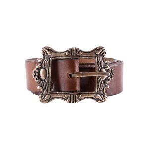 Leather pirate belt with brass buckle, black or brown