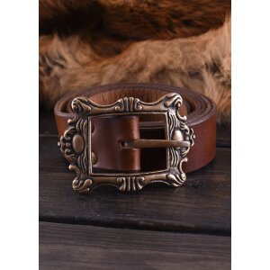 Leather pirate belt with brass buckle, black or brown