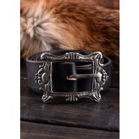 Leather pirate belt with brass buckle, black or brown