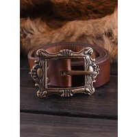 Leather pirate belt with brass buckle, black or brown