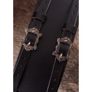 Leather pirate belt with two buckles
